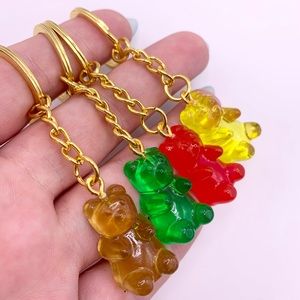 4 Gummy Bear Keychains- HANDMADE-Gold
